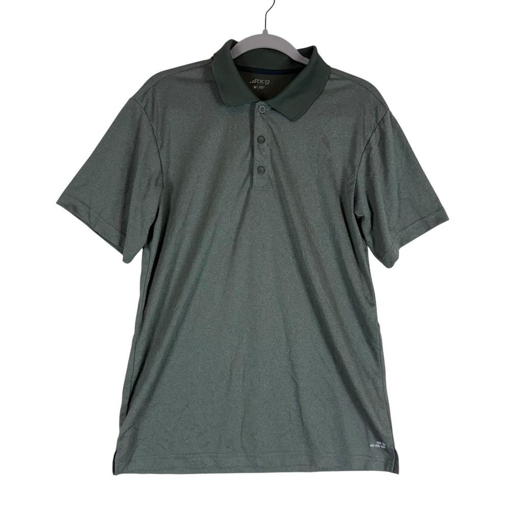 BCG Polo Shirt Mens Medium Green Solid Short Sleeve Golf Lightweight Knit